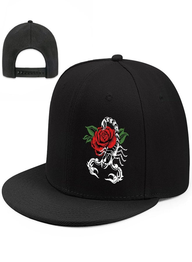 viofre Flat Bill Hats for Men Black Snapback Hats for Men Adjustable Fitted Baseball Hat for Mens Flat Brim Cool Scorpion Hip Hop Hat for Mens Snap Back Trucker Cap Women Skateboard Fishing Accessories Gift - Image 1